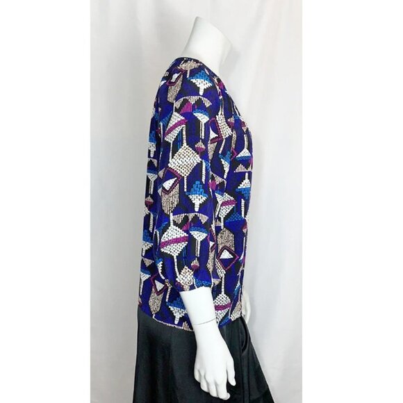 YUMI KIM Silk graphic abstract art print peasant top - Picture 2 of 6